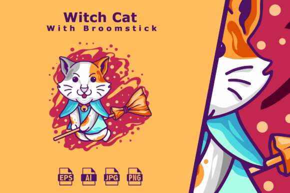 Download Witch Cat with Broomstick - Cat with broomstick Collection