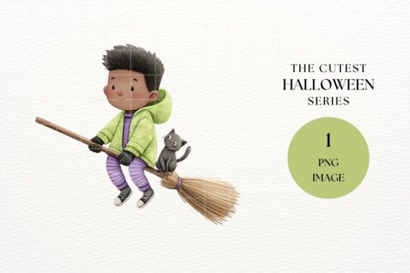 Download Boy Flying on Broomstick with Cat PNG - Premium Resources